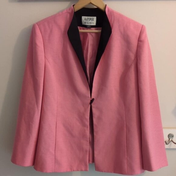 Kasper Jackets & Blazers - Kasper Pink Womens Blazer 16P One Button Black Trim Career Professional Barbie